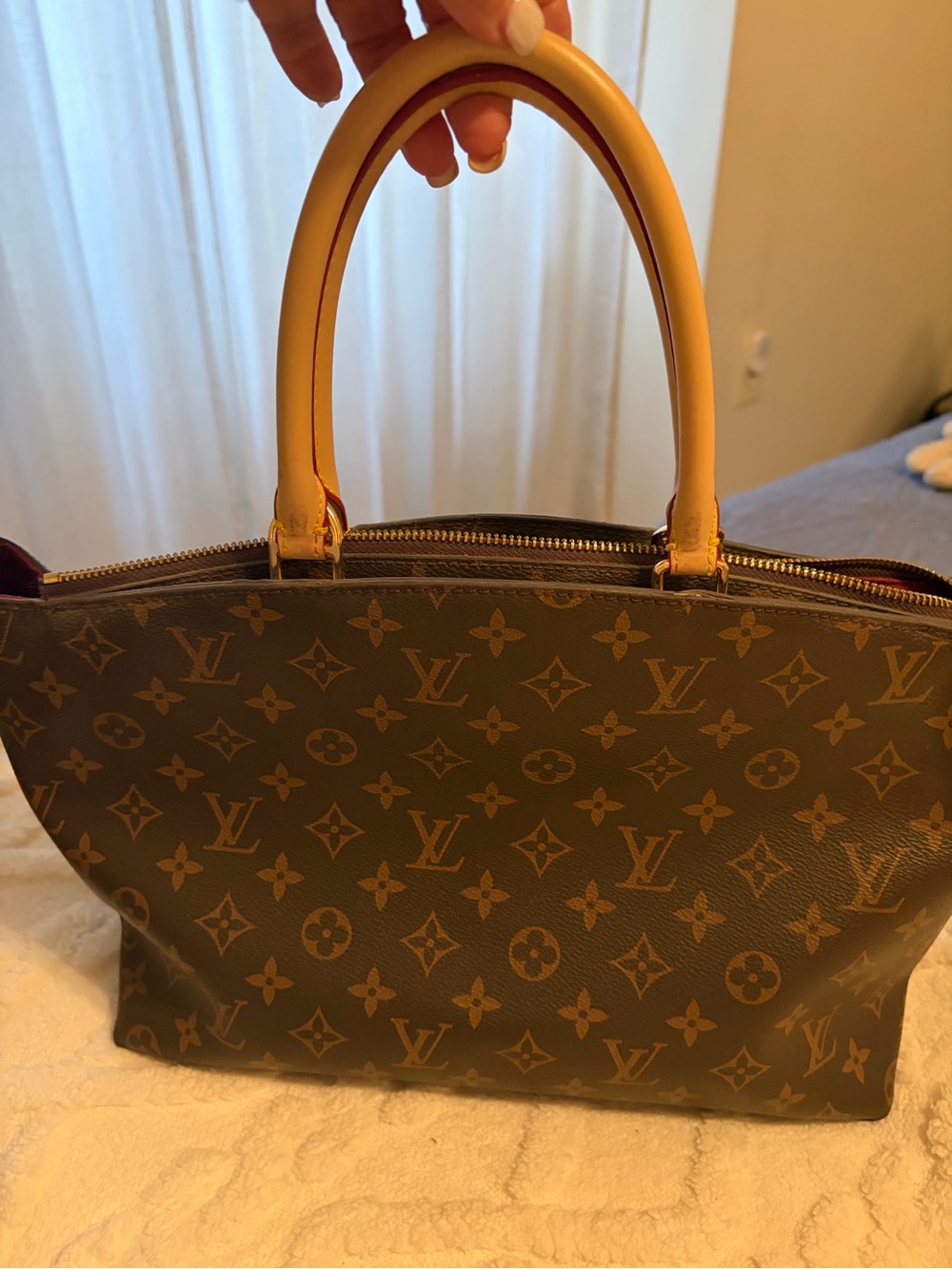 Fashion Designer Canvas Satchel with Tan Handles